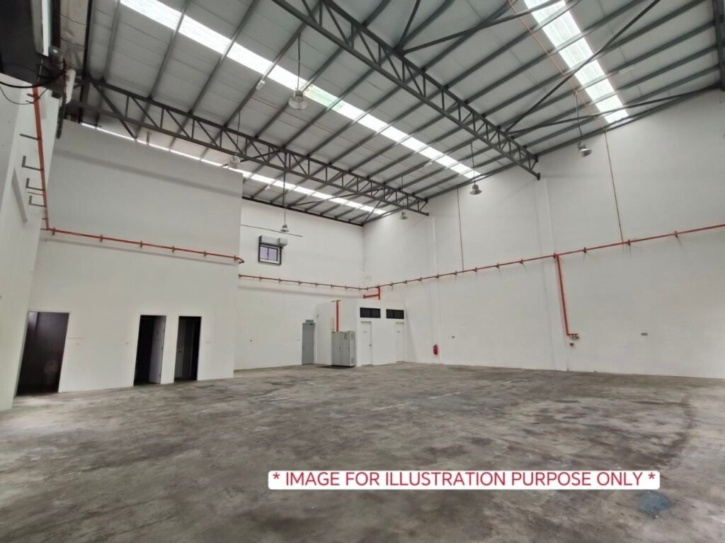 Spacious industrial interior with high roof structure