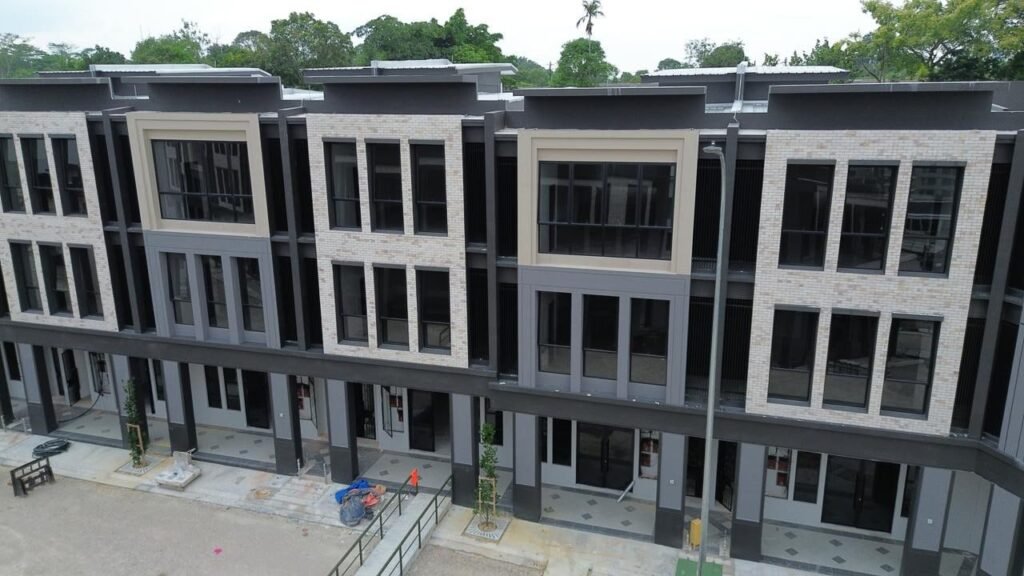 Close-up view of the shoplot facade showing the modern exterior and ground-floor frontage.