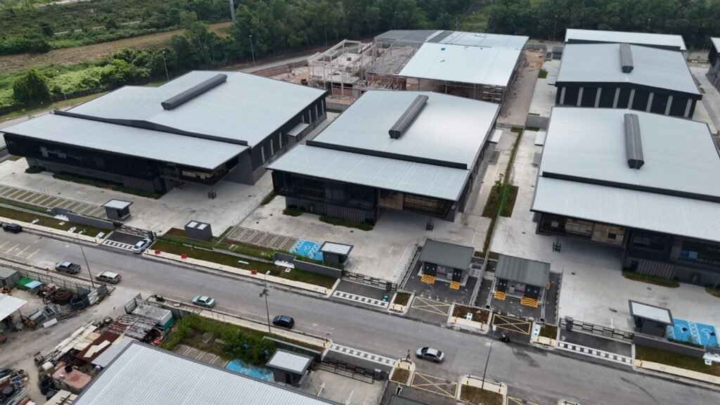 Aerial view of a modern industrial factory development