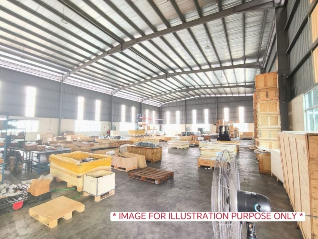 Covered industrial passage with stacked materials on both sides